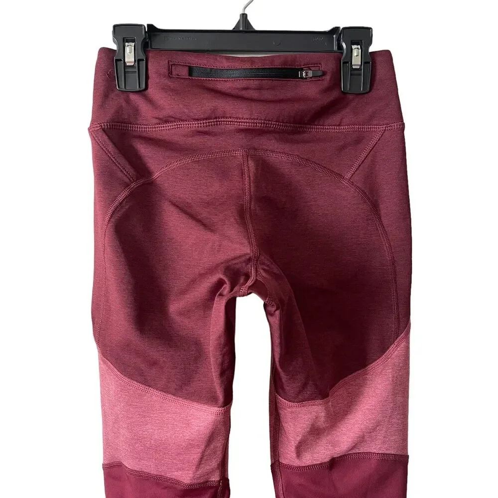 Nike XS Running Leggings Mid Rise Zip Pocket Berry Maroon Dri-Fit Workout